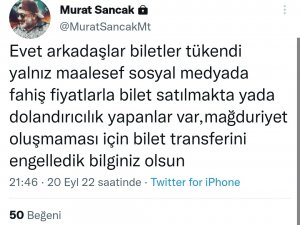 Murat Sancak’tan bilet açıklaması