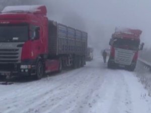 Nurhak’ta kar yağışı etkili oldu, araçlar yolda kaldı