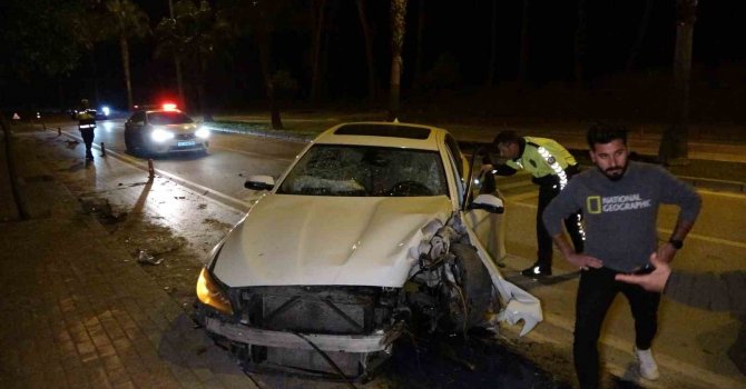 Palmiyeye çarpan lüks otomobil hurdaya döndü