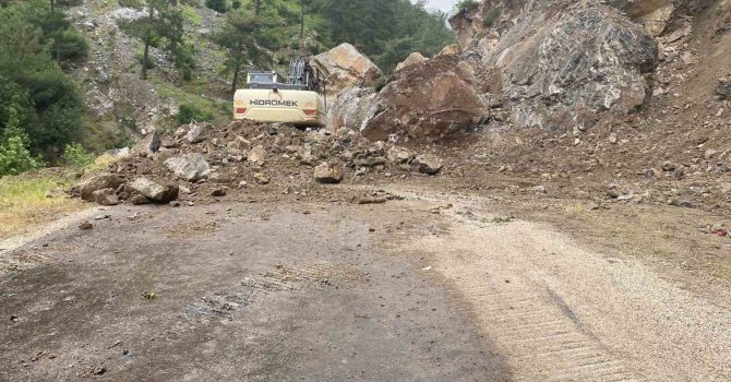 Devasa kayalar yolu ulaşıma kapattı