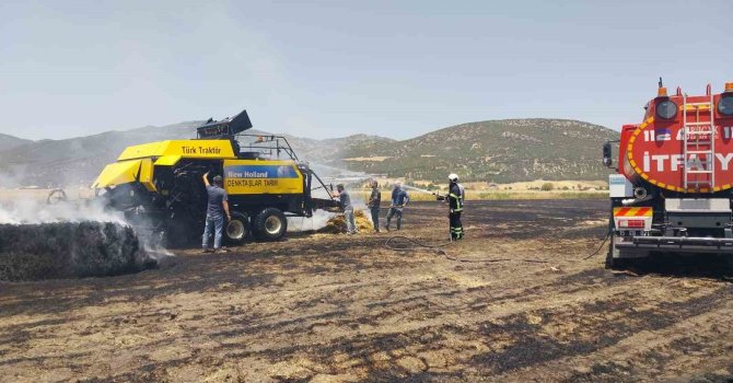 Burdur’da balya makinesinden çıkan yangında 9 dekarlık arazi kül oldu