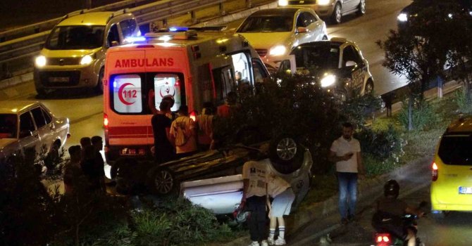 Otomobille takla attılar, ’tesadüfle’ kurtuldular