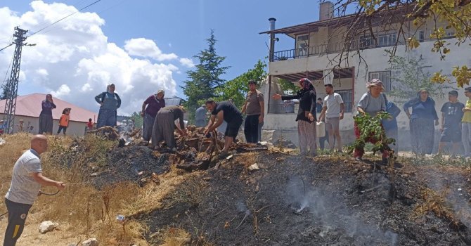 Kamyonun kopardığı elektrik teli yangına neden oldu