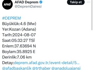 Adana’da 4,6 büyüklüğünde deprem meydana geldi