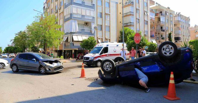 Takla atan araçtan burnu bile kanamadan çıktılar