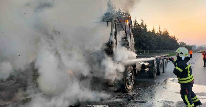 Mersin’de seyir halindeki kamyonda yangın