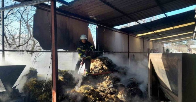 Burdur’da çıkan yangında 100 saman balyası yandı