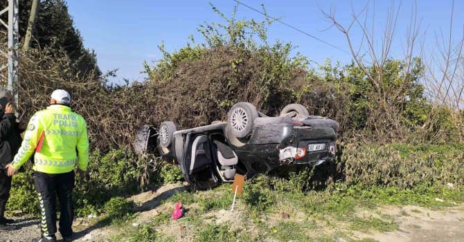 Dörtyol’da ters dönen otomobilin sürücüsü yaralandı