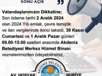 Akdeniz Belediyesinin vezneleri hafta sonu açık olacak